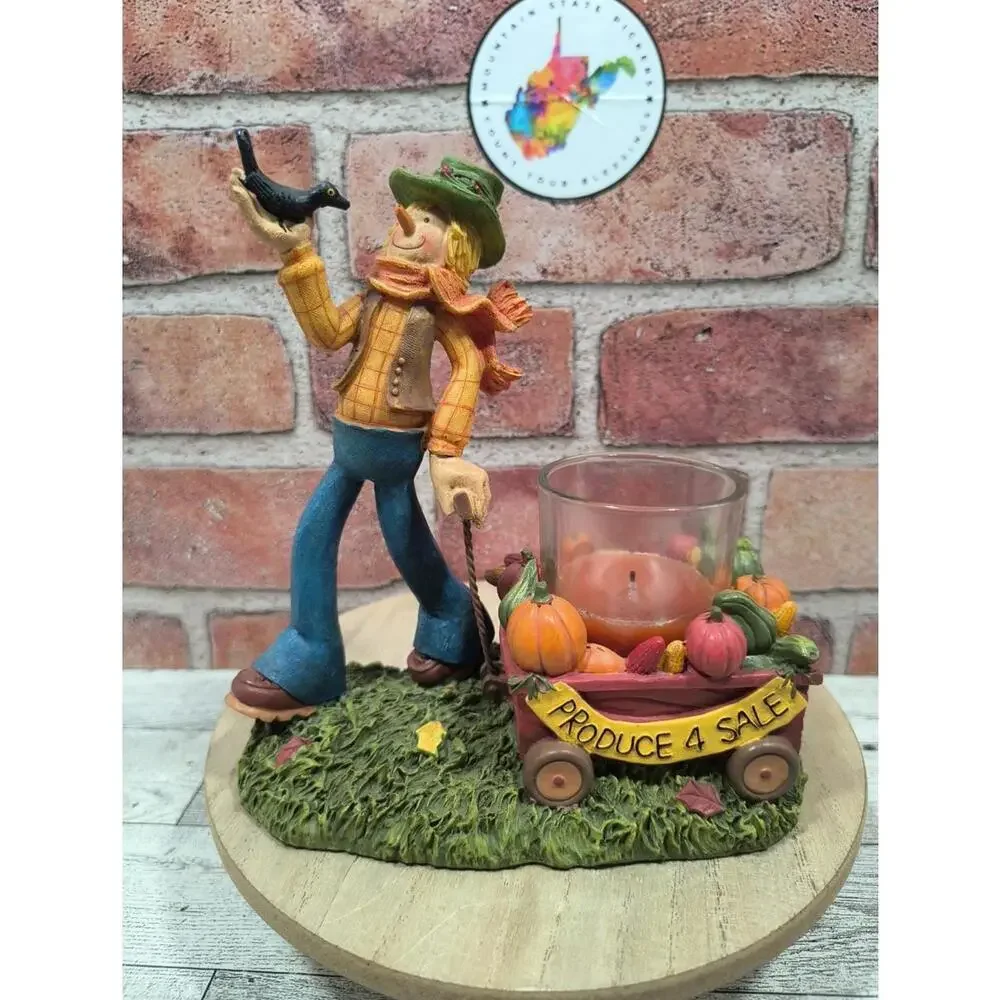 2011 Yankee Candle Scarecrow Hill Candle Holder Fall Pumpkins Retired W/ Candle